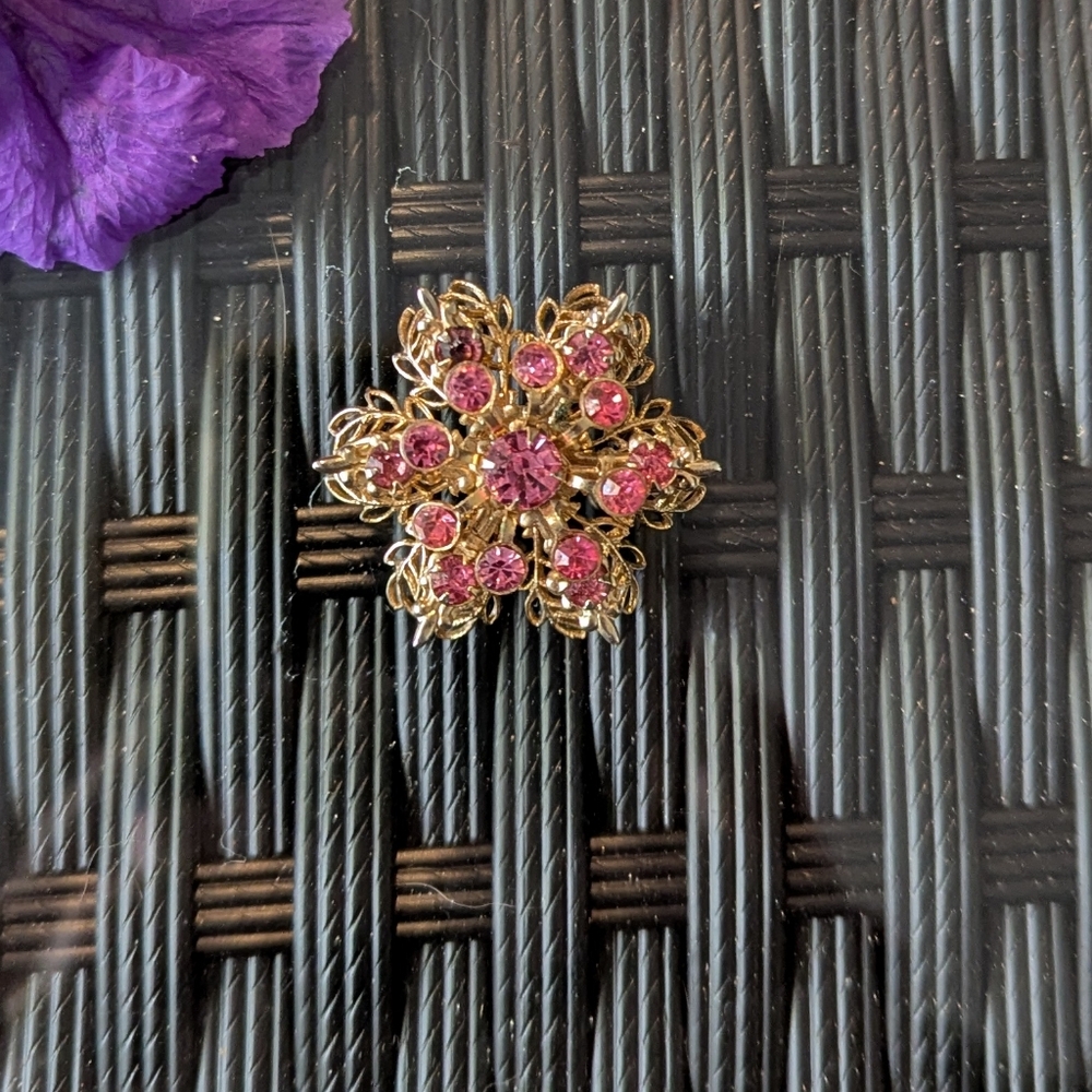 Vintage Gold and Pink Gem Brooch